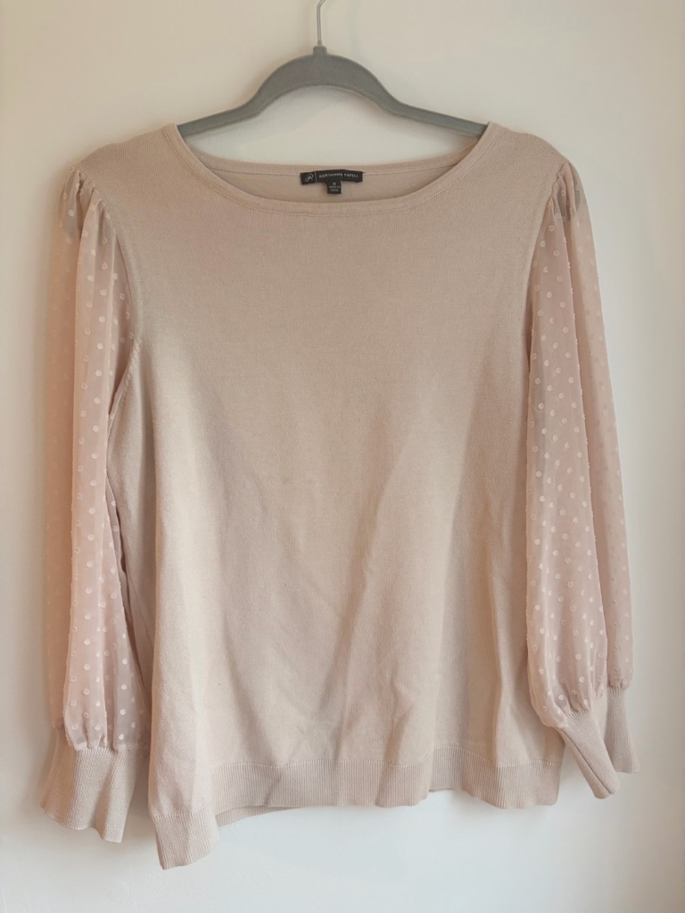 Adrianna Papell Sheer Dot Sleeve Top - Light Blush